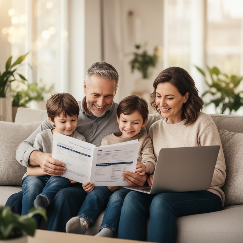 A family reviewing life insurance and retirement planning together at home
