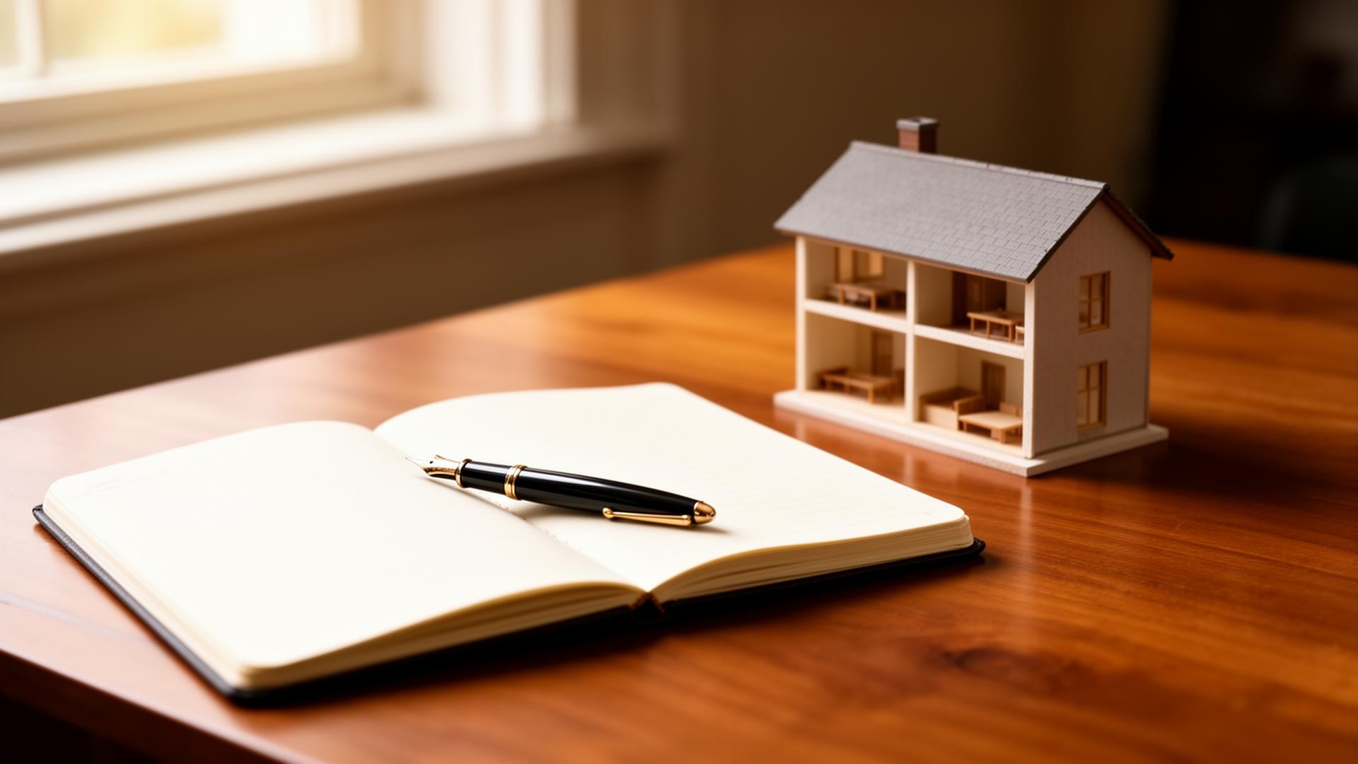 Open notebook and small architectural model of a house representing the three parts of an Indexed Universal Life insurance policy